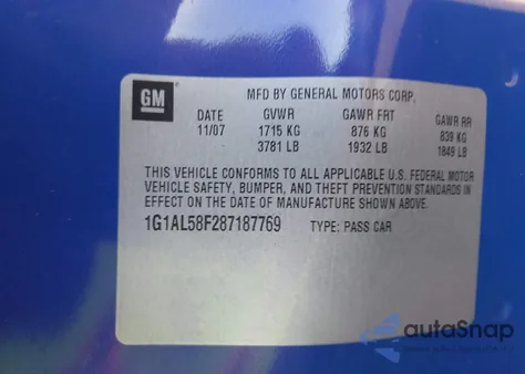 2008 Chevrolet Cobalt Lt z USA, uszkodzony, nr VIN 1G1AL58F287187769